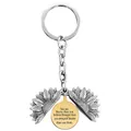 Detailed view of vintage sunflower locket keychain with engraved motivational quote message - T00007 Silver Shell Gold Disc (You are braver than you believe)