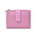 Short pink bifold wallet for women in lychee grain PU leather with zipper pocket - Rose Red