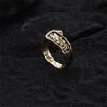 Golden dragon ring with intricate floral engravings on textured black sand surface - JZ0244-Gold Vintage Flower