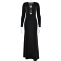 Abito lungo bodycon nero a maniche lunghe con scollo a V e cristalli a farfalla - Taglia S / Nero