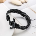 Braided anchor bracelet with black and white woven cord and polished metal clasp - Luminous Camo Black
