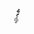 Detailed view of silver treble clef hair clip with sparkling rhinestones on white base - Music Note 1pc 5#