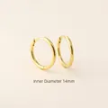 Polished 14mm gold plated S925 sterling silver hoop earrings with hinged closure - 925 Silver / 14mm Gold Color