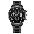 All-black stainless steel men's chronograph watch with three sub-dials and date window - Black Dial Silver Hands Black Band (Fork End)