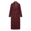 Classic wine red long wool coat for women featuring a lapel collar and single-breasted buttons - S / Burgundy
