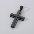Minimalist double-layered black titanium cross pendant with matte and polished finish - Style B (Without Chain) / Black