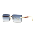 Modern rectangular rimless sunglasses with blue gradient lenses and wood grain temples - Gold Gradient Blue