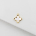 18k gold plated star pendant with white mother of pearl inlay for DIY jewelry - Four-pointed Star 13.5mm