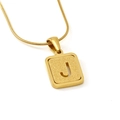 18K gold plated snake chain necklace with a frosted letter J square pendant - Letter J
