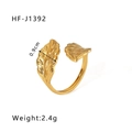 Adjustable 18k gold plated leaf ring with polished finish and detailed vein texture - Polished Single Leaf Style (HF-J1392)