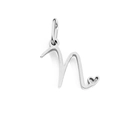 Polished silver stainless steel letter N pendant with a small hollow heart detail - Letter N / Steel