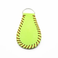Portachiavi da baseball giallo fluo con cuciture rosse e anello in metallo argentato - Verde Erba