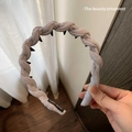 Purple-grey braided fabric headband with non-slip teeth and handmade label detail - Braided Twist Style (FG693) / Grey Blue