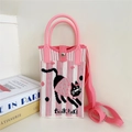 Detailed knit mobile phone bag with pink stripes and cute cat pattern decoration - 32 Phone Bag-Black Cat in Pink Clothes