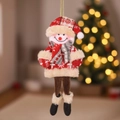 Lindo muñeco de nieve navideño de felpa con sombrero de cuadros rojos y piernas largas - Muñeco de nieve