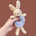 Cute beige plush rabbit hair tie with fluffy grey elastic band for ponytail styling - Grey Rabbit