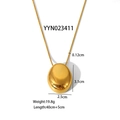 Golden pebble pendant necklace with dimensions and weight specifications on white background - Mirror Oval Style (YYN023411)
