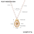 Collana vintage in titanio dorato con ciondolo ovale in madreperla e stella - Collana di perle sintetiche dorate