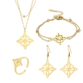 Goldenes Hexenknoten Schmuckset aus Edelstahl mit Kette, Armband, Ohrringen und Ring - Stil A 4-Teiliges Set / Gold