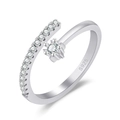 Silver S925 open ring with a round center stone and pave accents on a white background - Six-Prong Solitaire / Platinum Color-J368