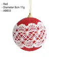 Pallina di Natale rossa 8cm con motivo in pizzo bianco e cordino dorato decor - Diametro 8cm/11g / Rosso