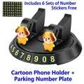 Black car phone holder and parking number plate featuring two yellow cartoon puppies - Doll Bracket + Number Plate / Black