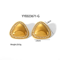 Minimalist gold triangle earrings with crystal rhinestones in stainless steel - Gold Triangle Stud Earrings (YYE023671-G)