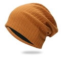 Gestreifte Strickmütze in Karamellbraun mit weichem doppellagigem Futter für den Winter - Einheitsgröße / Orange