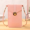 Pink PU leather crossbody phone bag with gold metal buckle and adjustable shoulder strap - Pink