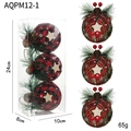 Set di palline di Natale in tessuto scozzese rosso e nero con aghi di pino e stelle - Stile D / Set di 3