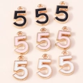 Enamel alloy number 5 charm pendants in black, pink, and white for DIY jewelry making - 10pcs/Pack / Multicolor