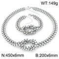 Silver geometric knotted chain necklace and bracelet jewelry set in stainless steel - 6mm Steel Color (KS226982-Z)