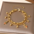 Double-layered gold stainless steel bracelet with red heart and animal silhouette charms - Red Enamel Heart Animal Silhouette Style (KB203674-Z)