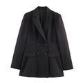Elegante giacca da donna nera a doppiopetto con maniche lunghe e tasche a pattina - XS / Nero