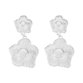 Silver flower drop earrings in a double-layered textured metal design for women - Double Layer Wavy Flower (F1293) / Steel