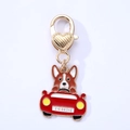Corgi driving red car enamel keychain with heart-shaped lobster clasp and I Love Drive tag - Driving Dog