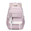 Mochila lavanda minimalista para estudiantes con múltiples bolsillos y colgante estrella - Morado