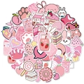 50 pieces of pink cartoon stickers featuring sweet treats and animals for luggage decoration - Pink Series
