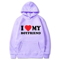 Lavender purple I Love My Boyfriend hoodie sweatshirt with red heart print and pocket - S / Tops / Light Purple (I ❤️ MY BOYFRIEND)