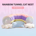 Regenboog kattentunnelbed opvouwbaar met wolkkussens, maat 90x55x27cm - Regenboog Tunnelbed (90*55*27cm)