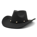 Classic black wool felt fedora with gold stud band and wide curved brim for men and women - M(56-58cm) / Black