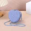 Mini lavender woven straw shoulder bag with spiral texture and circular design for girls - Light Blue