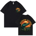 Black cotton t-shirt featuring vintage alligator graphic print on front and back - S / Black