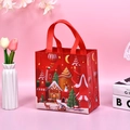 Christmas gift bag in red non-woven fabric with Santa Claus and gift shop print - Red Castle