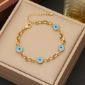 Collier en acier inoxydable doré avec perles d'yeux en émail bleu et chaîne ajustable - 2# Bracelet