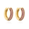 Detail of gold-plated hoop earrings with multi-row purple zircon pavé setting - Gold/Deep Purple