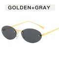 Chic vintage rimless oval sunglasses with golden metal frame and gray tinted lenses - Solid Grey