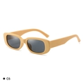 Retro oval frame sunglasses in beige finish with dark lenses and wide temples - C11 Milk Tea Frame Grey Lens