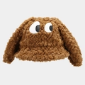 Detailansicht des dunkelbraunen Plüsch-Fischerhuts mit Cartoon-Augen und langen Hundeohren - M(56-58cm) / Camel