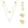 Set gioielli in argento sterling 925 con fiori traforati e collana a strati d'oro - Set da 5 pezzi